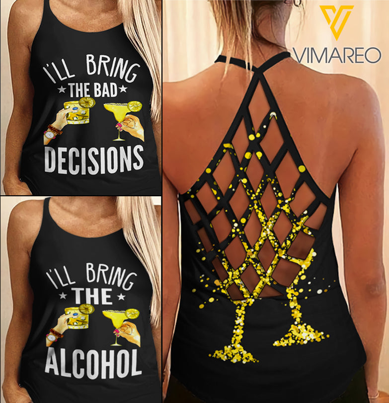 Drunk Bestie Cont2  Criss-Cross Open Back Camisole Tank Top