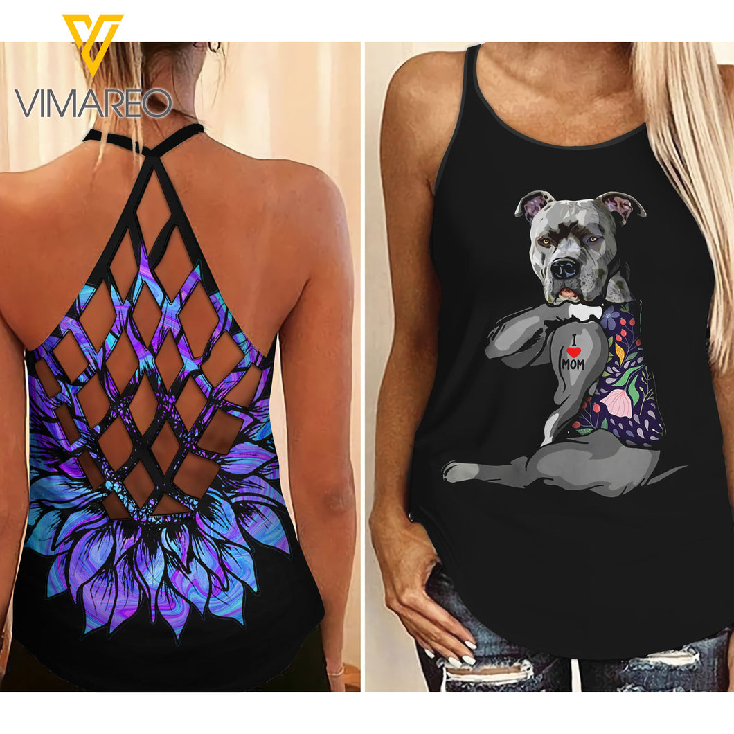 Pit Bull Dog Mom Criss-Cross Open Back Camisole Tank Top QSSKRT